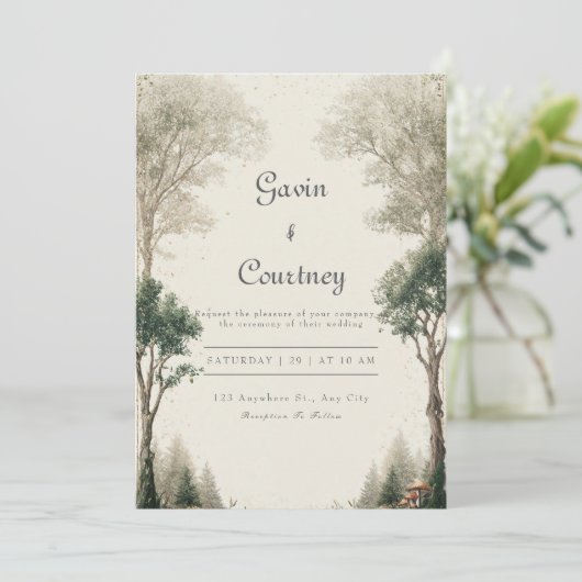 Rustieke Woodland Cottage bruiloft Kaart (Staand voorkant)