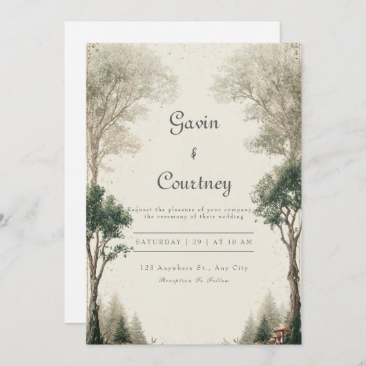 Rustieke Woodland Cottage bruiloft Kaart (Voorkant / Achterkant)