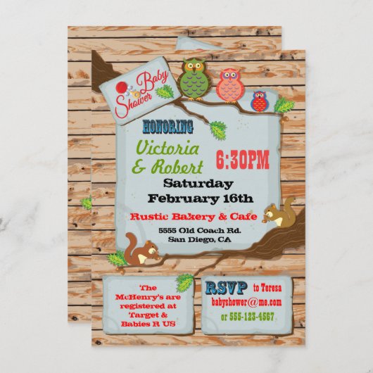 Rustieke Woodland Couples Baby Douche Uitnodiginge Kaart (Voorkant / Achterkant)