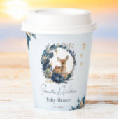 Rustieke Woodland Deer Baby shower Blauwe Bloemen Papieren Bekers