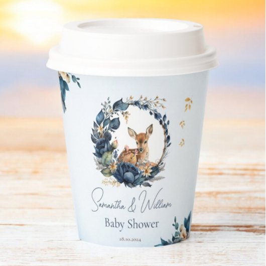 Rustieke Woodland Deer Baby shower Blauwe Bloemen Papieren Bekers