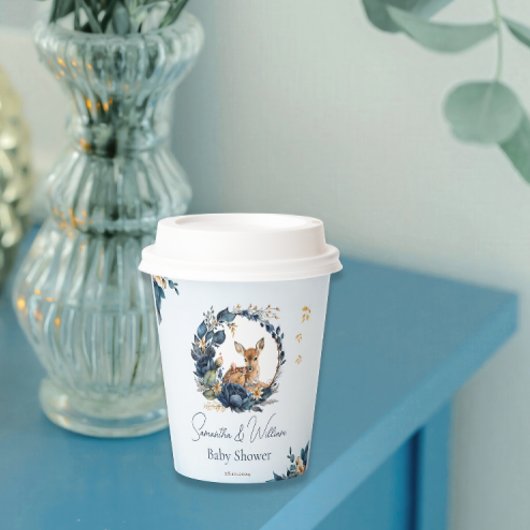Rustieke Woodland Deer Baby shower Blauwe Bloemen Papieren Bekers