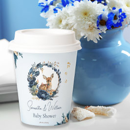 Rustieke Woodland Deer Baby shower Blauwe Bloemen Papieren Bekers