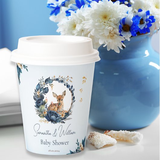 Rustieke Woodland Deer Baby shower Blauwe Bloemen Papieren Bekers