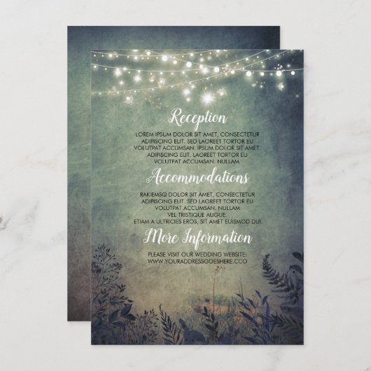 Rustieke Woodland Fireflies Trouwinformatie Informatiekaartje (Voorkant / Achterkant)