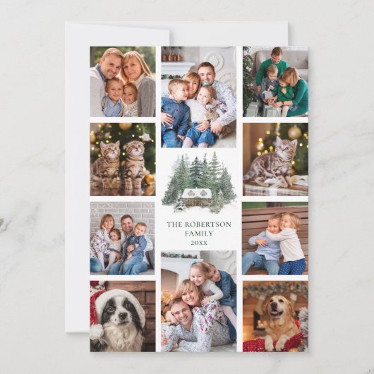 Rustieke Woodland Forest Kersthut 10 Foto Feestdagenkaart (Voorkant)