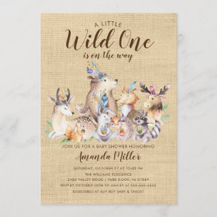Rustieke Woodland Friends Wild One Baby shower Kaart
