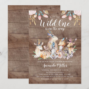Rustieke Woodland Friends Wild One Baby shower Kaart