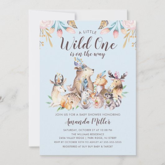 Rustieke Woodland Friends Wild One Boys Baby showe Kaart (Voorkant)