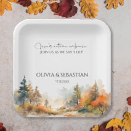 Rustieke Woodland herfst bos bruiloft Papieren Bordje