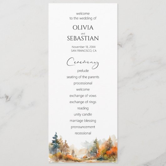 Rustieke Woodland herfst bos bruiloft Programmakaart (Voorkant)