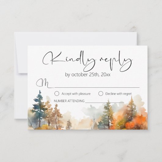 Rustieke Woodland herfst bos bruiloft RSVP Kaartje (Voorkant)