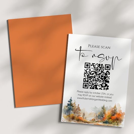 Rustieke Woodland herfst bos QR code bruiloft RSVP Kaartje