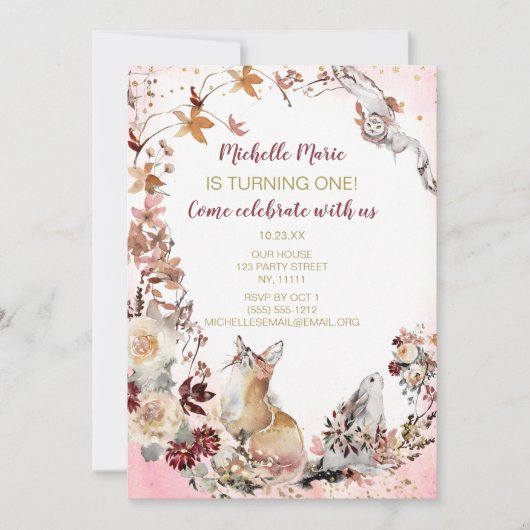 Rustieke Woodland Herten Bloemen Eerste Verjaardag Kaart (Voorkant)