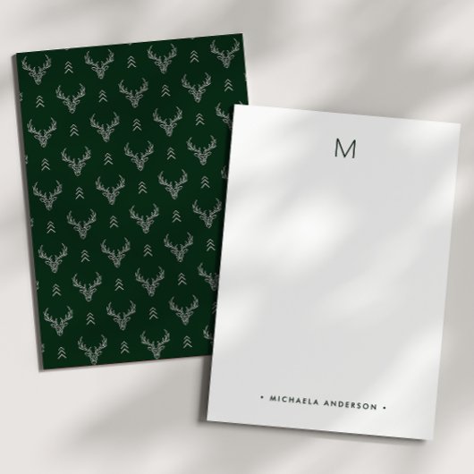 Rustieke Woodland Herten Monogram & Naam Stationer Notitiekaartje