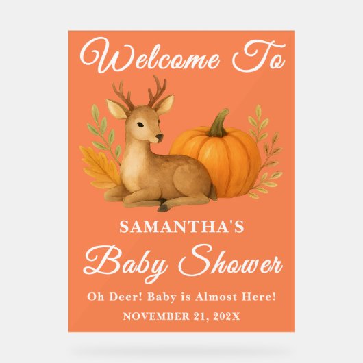 Rustieke Woodland Herten & Pompoen Herfst Baby sho Acryl Bord (Voorkant)