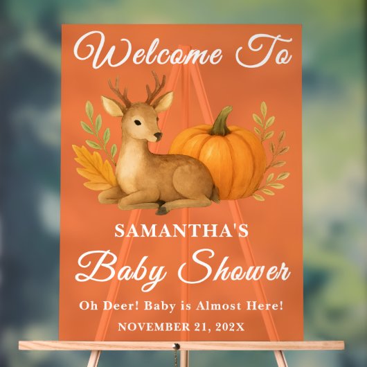 Rustieke Woodland Herten & Pompoen Herfst Baby sho Acryl Bord (Neutraal)