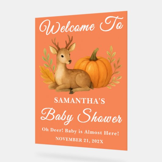 Rustieke Woodland Herten & Pompoen Herfst Baby sho Acryl Bord (Hoek)