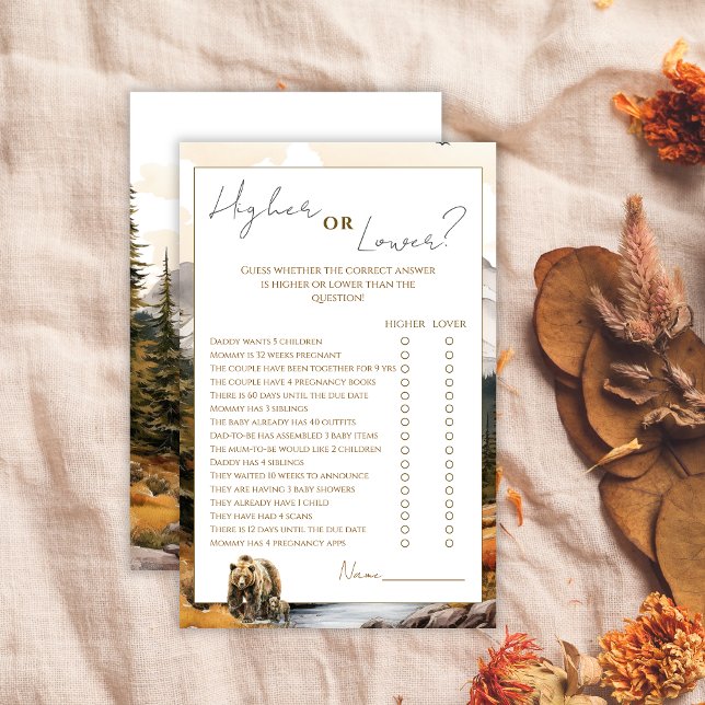 Rustieke Woodland Hoger of lager Baby shower Game (Creator heeft geüpload)