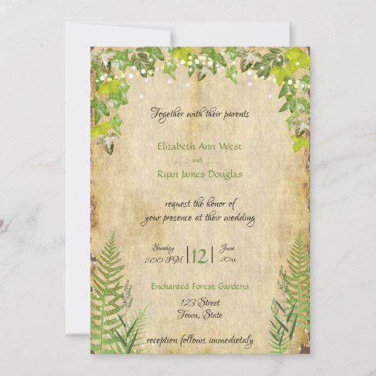 Rustieke Woodland Ivy Lights, bruiloft uitnodiging (Voorkant)