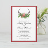 Rustieke Woodland Kardinaal en Antlers bruiloft Kaart (Staand voorkant)