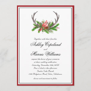 Rustieke Woodland Kardinaal en Antlers bruiloft Kaart