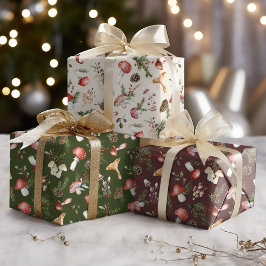 Rustieke Woodland Kerstmis Winter Paddenstoelen Inpakpapier Vel