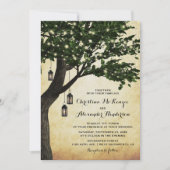 rustieke Woodland Lantaarn verlichte boom bruilof Kaart (Voorkant)