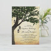 rustieke Woodland Lantaarn verlichte boom bruilof Kaart (Staand voorkant)