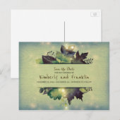 Rustieke Woodland Leaves and Lights Save the Date Aankondigingskaart (Voorkant / Achterkant)