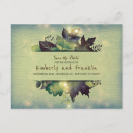 Rustieke Woodland Leaves and Lights Save the Date Aankondigingskaart