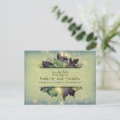 Rustieke Woodland Leaves and Lights Save the Date Aankondigingskaart (Staand voorkant)