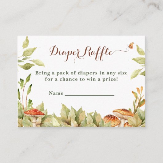 Rustieke Woodland Luier Raffle Groene Paddenstoele Informatiekaartje (Voorkant)