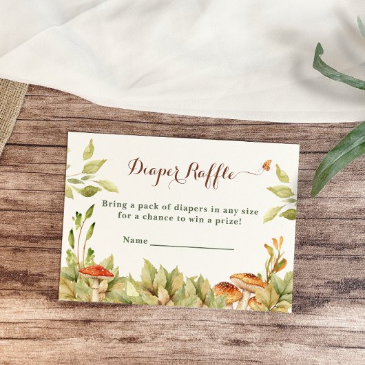 Rustieke Woodland Luier Raffle Groene Paddenstoele Informatiekaartje