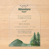 Rustieke Woodland Mountain Forest Pine Wedding Acryl Uitnodigingen (Voorkant)