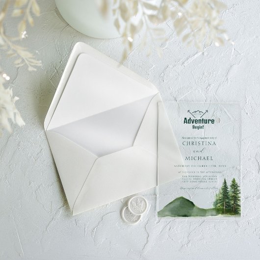 Rustieke Woodland Mountain Forest Pine Wedding Acryl Uitnodigingen
