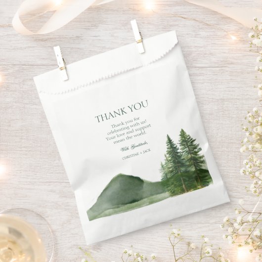 Rustieke Woodland Mountain Forest Pine Wedding Bed Bedankzakje (Geknipt)