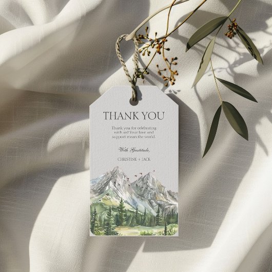 Rustieke Woodland Mountain Forest Pine Wedding Bed Cadeaulabel