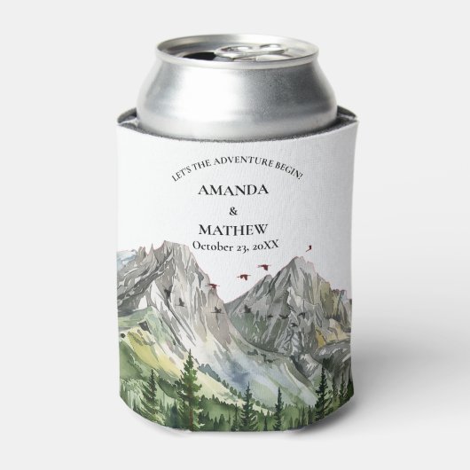 Rustieke Woodland Mountain Forest Pine Wedding Blikjeskoeler (Blikje Voorkant)