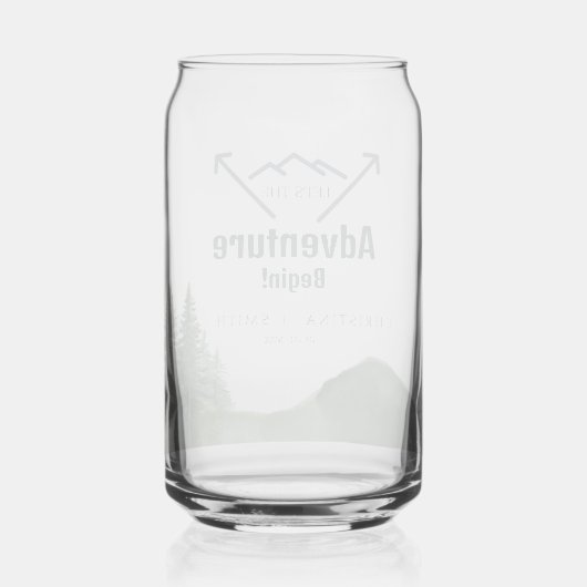 Rustieke Woodland Mountain Forest Pine Wedding Blikvorm Glas (Achterkant)