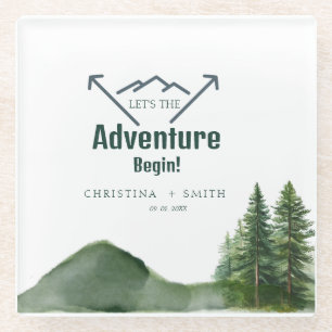 Rustieke Woodland Mountain Forest Pine Wedding Glazen Onderzetter