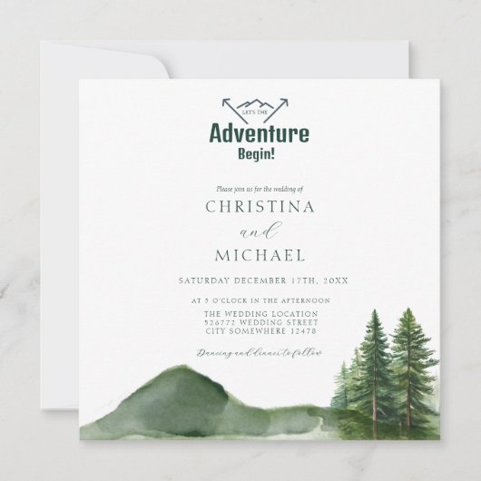 Rustieke Woodland Mountain Forest Pine Wedding Kaart (Voorkant)