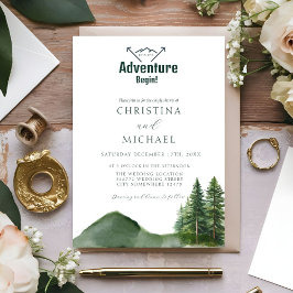 Rustieke Woodland Mountain Forest Pine Wedding Kaart