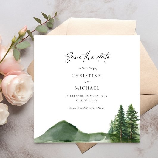 Rustieke Woodland Mountain Forest Pine Wedding Kaart