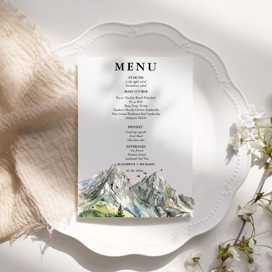 Rustieke Woodland Mountain Forest Pine Wedding Menu
