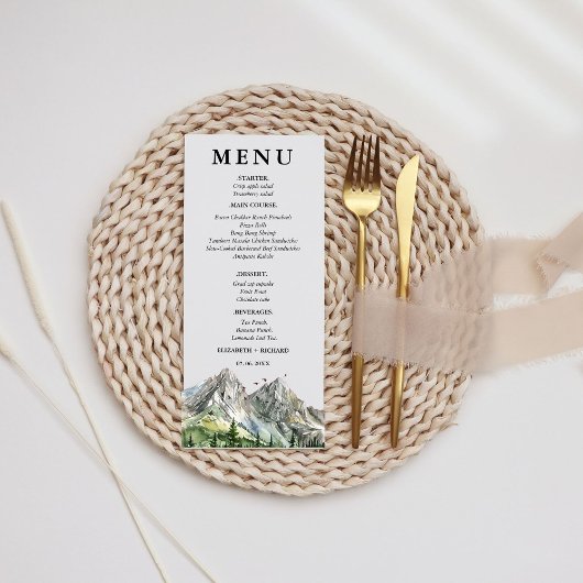 Rustieke Woodland Mountain Forest Pine Wedding Menu