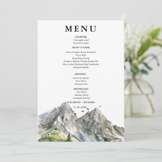 Rustieke Woodland Mountain Forest Pine Wedding Menu (Staand voorkant)