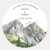 Rustieke Woodland Mountain Forest Pine Wedding Ronde Sticker (Voorkant)