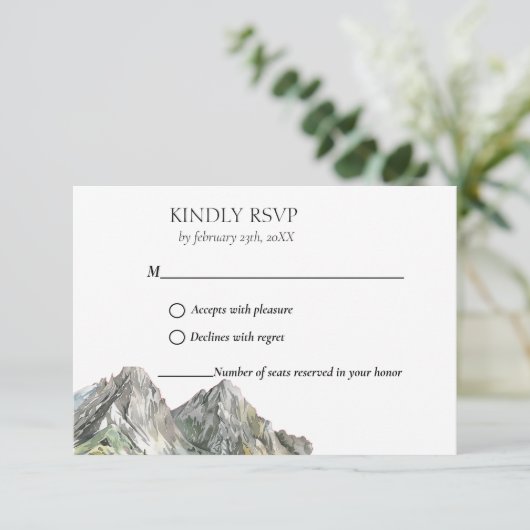 Rustieke Woodland Mountain Forest Pine Wedding RSVP Kaartje (Staand voorkant)