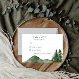 Rustieke Woodland Mountain Forest Pine Wedding RSVP Kaartje